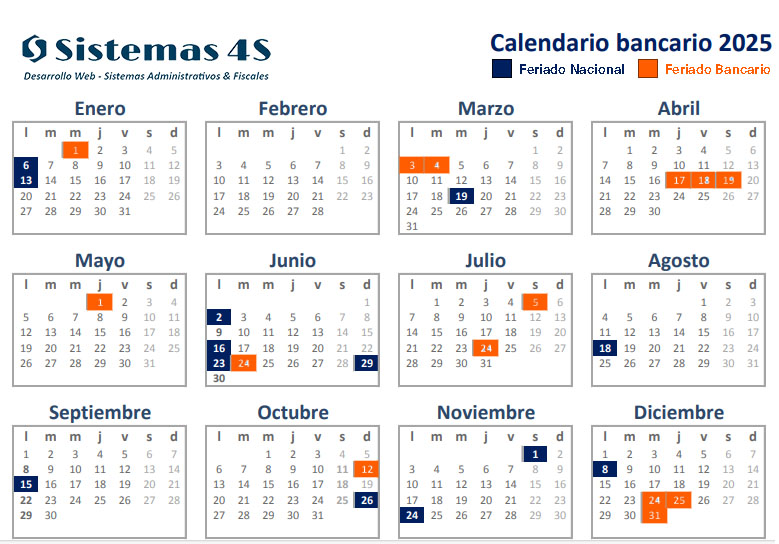 Calendario Bancario Sistemas 4S 2025